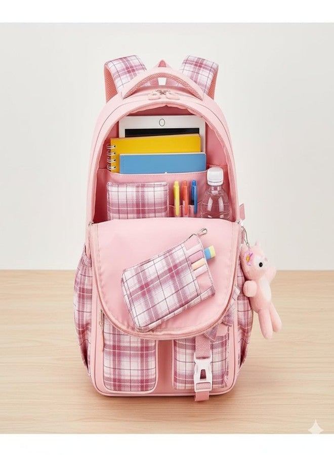 13 SOEME peach Chex School Bag for Boys and Girls - Unisex Kids Bag, College Bag for Girls - Ideal for Kids, Boys, Girls, Parents, Mother, Father - Durable and Stylish - Image 3